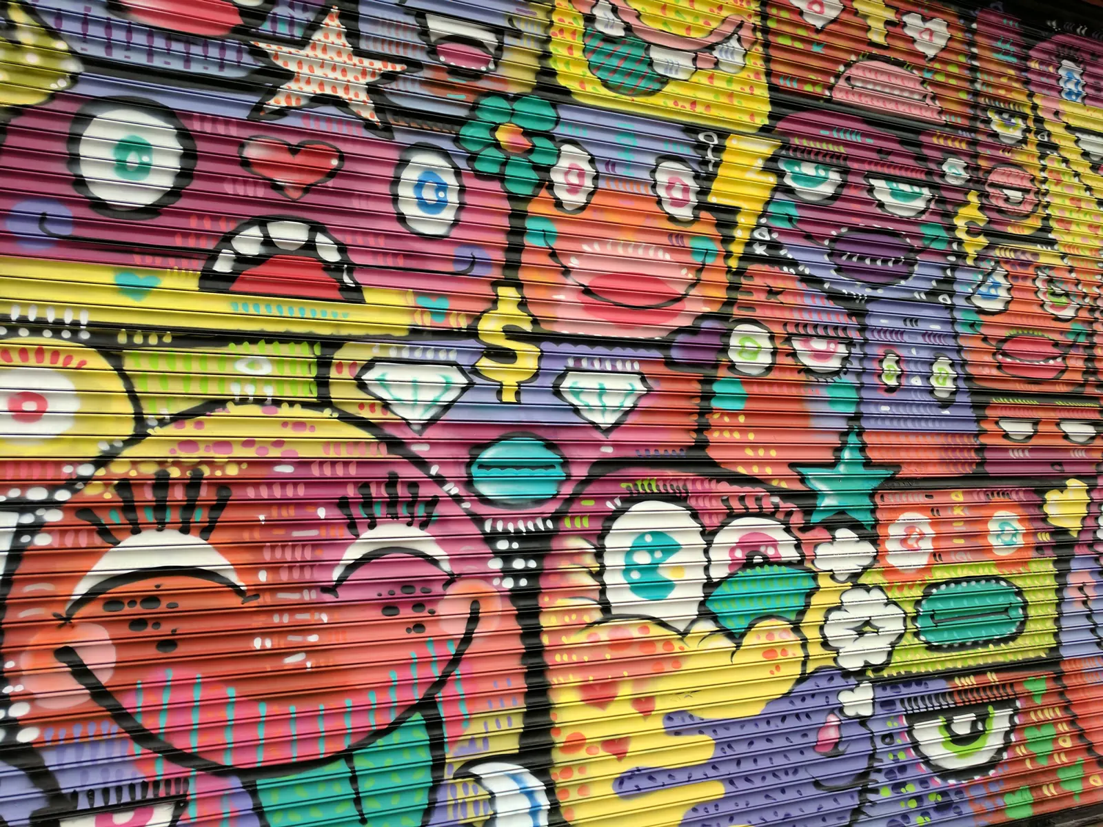 Close-up of a bright cartoon mural in Bushwick, Brooklyn